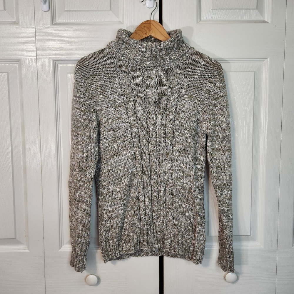 Mark Alan Womens Green Marled Cable Knit Mock Neck Cotton Wool Sweater Medium